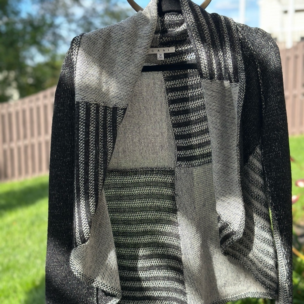CAbi Black and Gray Patchwork Cardigan